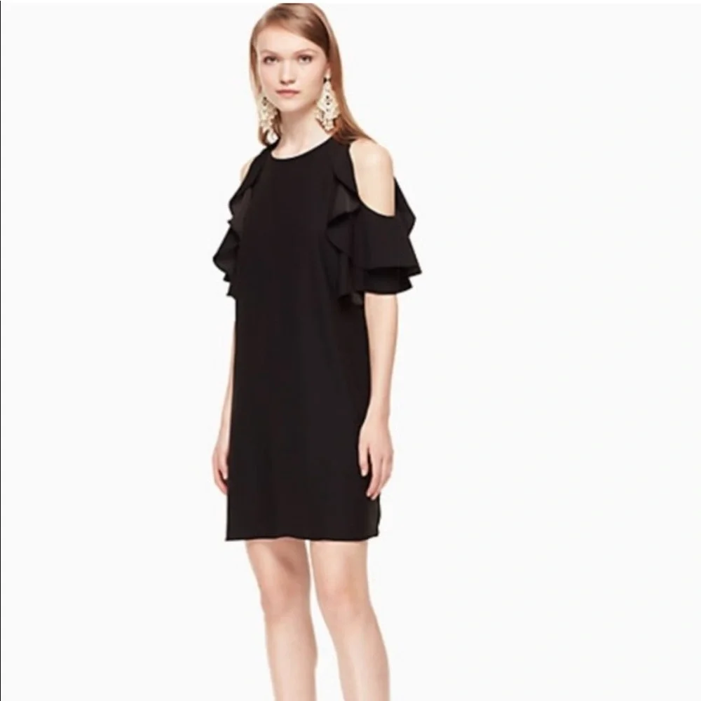 Kate Spade Cold Shoulder Ruffled Sleeveless Shift Dress Black‎ Small Y2K Prep